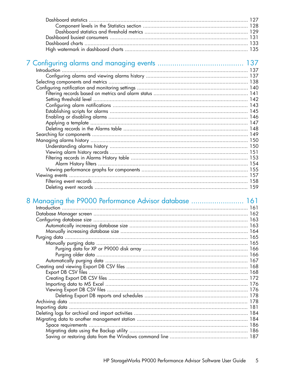 7 configuring alarms and managing events | HP XP P9000 Performance Advisor Software User Manual | Page 5 / 476
