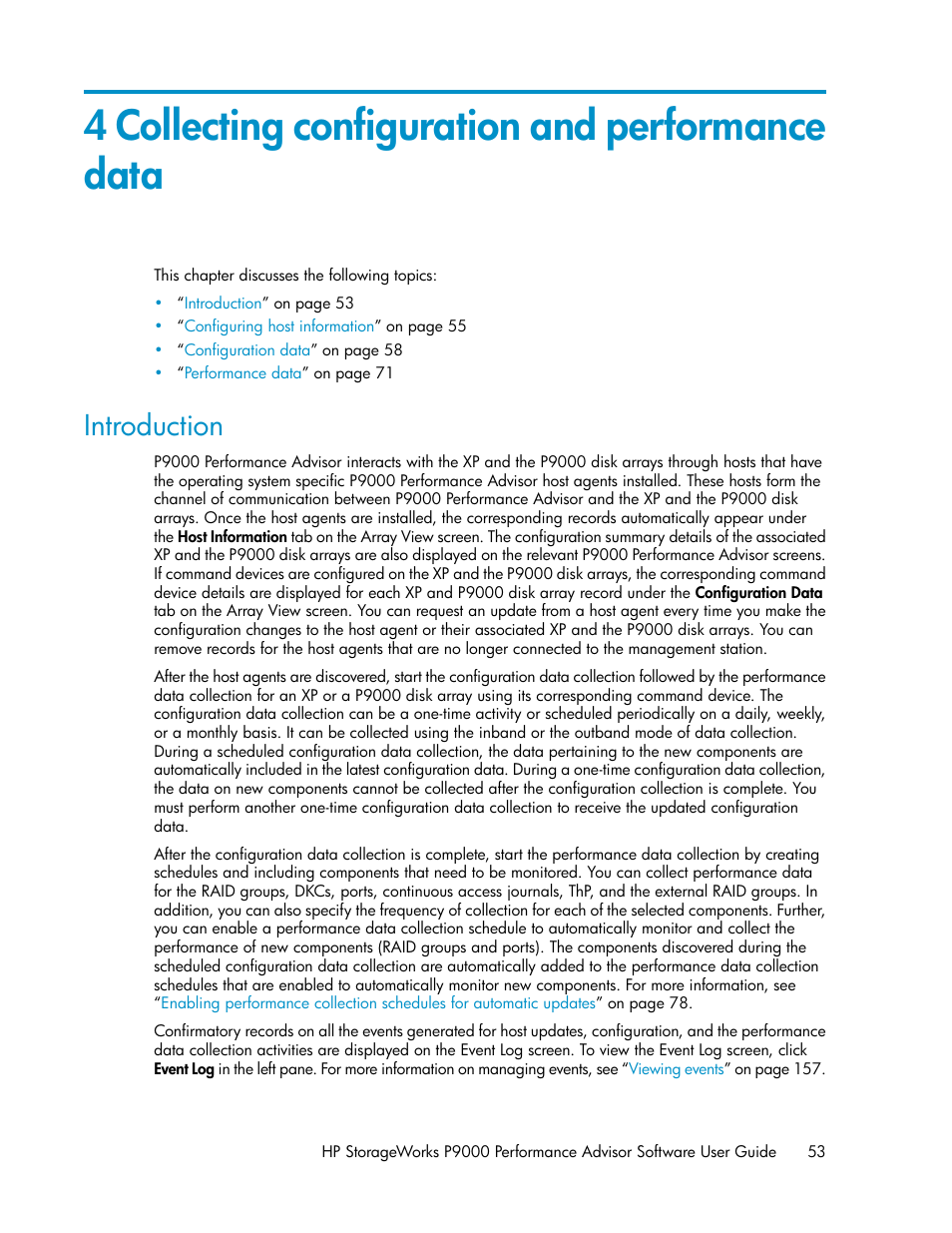 4 collecting configuration and performance data, Introduction | HP XP P9000 Performance Advisor Software User Manual | Page 53 / 476