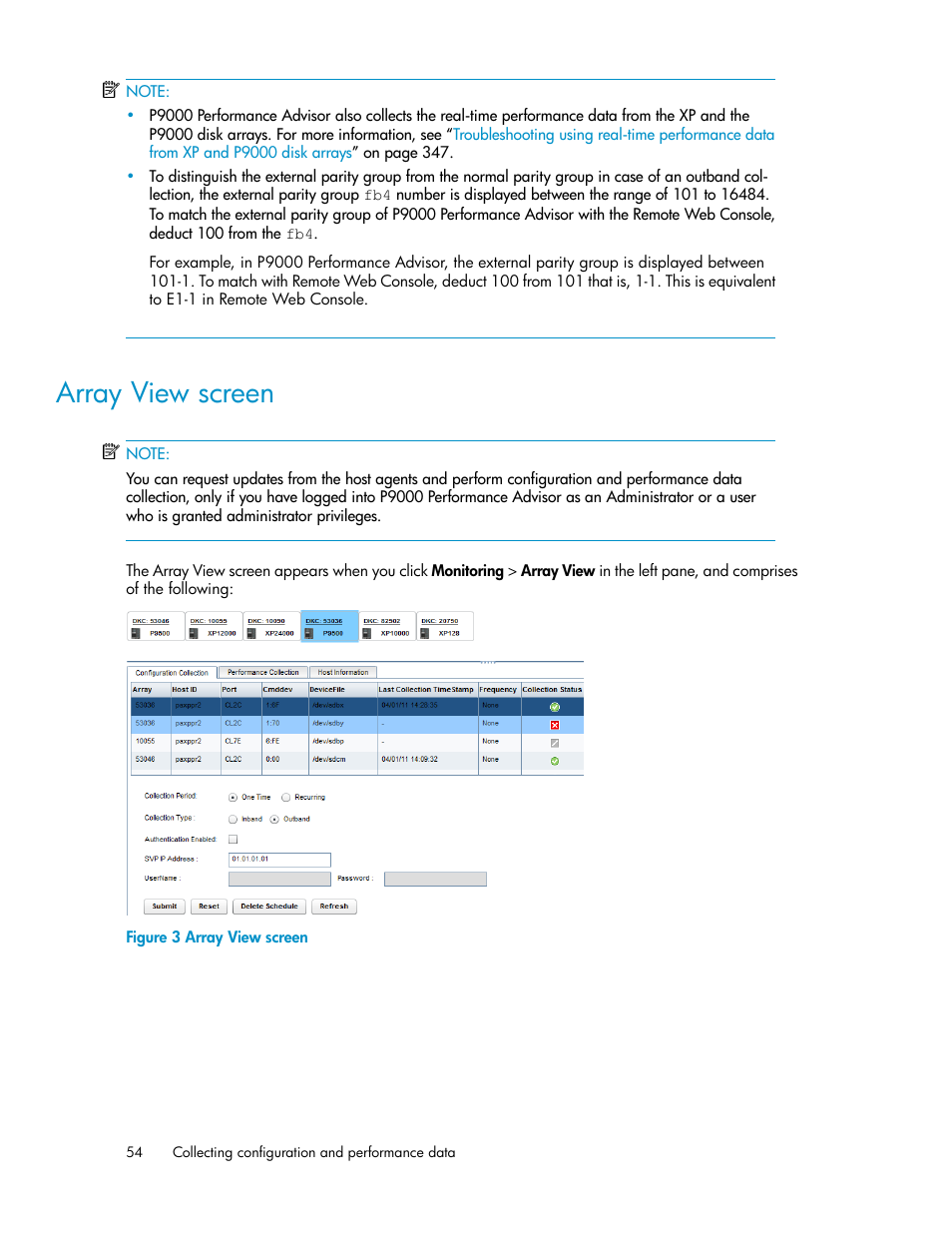 Array view screen | HP XP P9000 Performance Advisor Software User Manual | Page 54 / 476