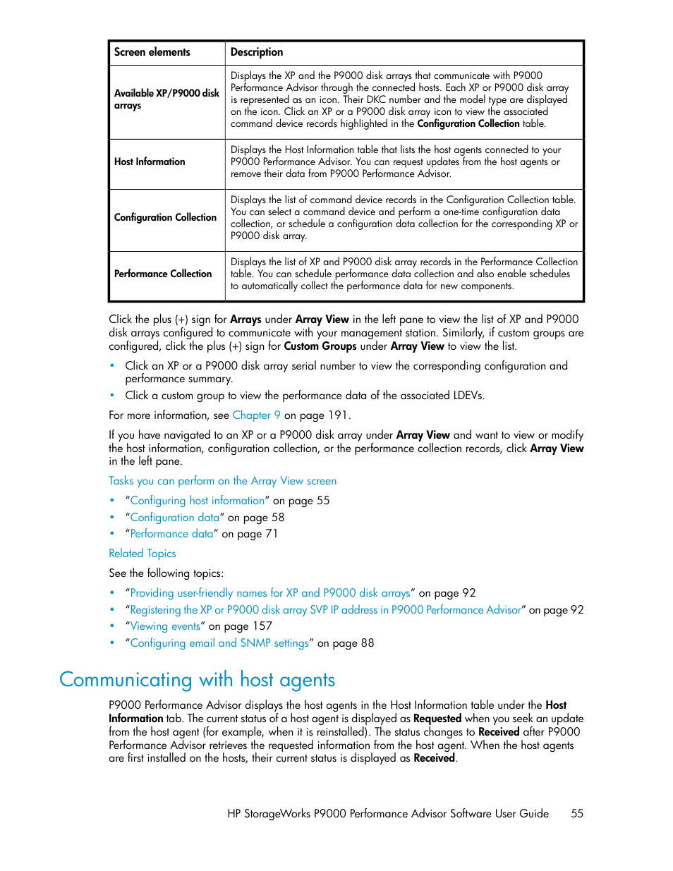 Communicating with host agents, Configuring host information | HP XP P9000 Performance Advisor Software User Manual | Page 55 / 476