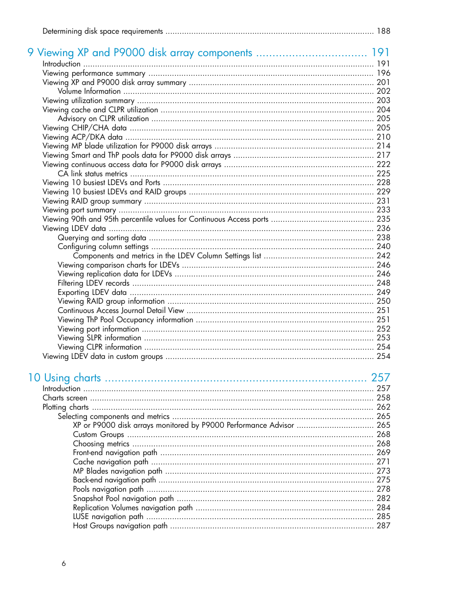 10 using charts | HP XP P9000 Performance Advisor Software User Manual | Page 6 / 476