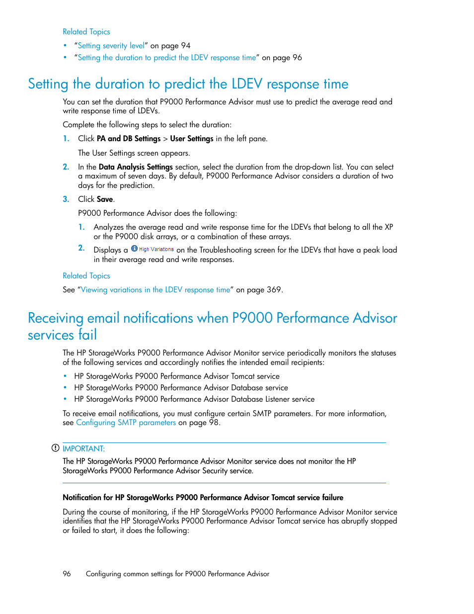 Setting the duration to predict the ldev re, Sponse time | HP XP P9000 Performance Advisor Software User Manual | Page 96 / 476