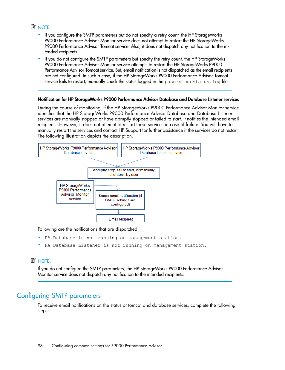 Configuring smtp parameters | HP XP P9000 Performance Advisor Software User Manual | Page 98 / 476