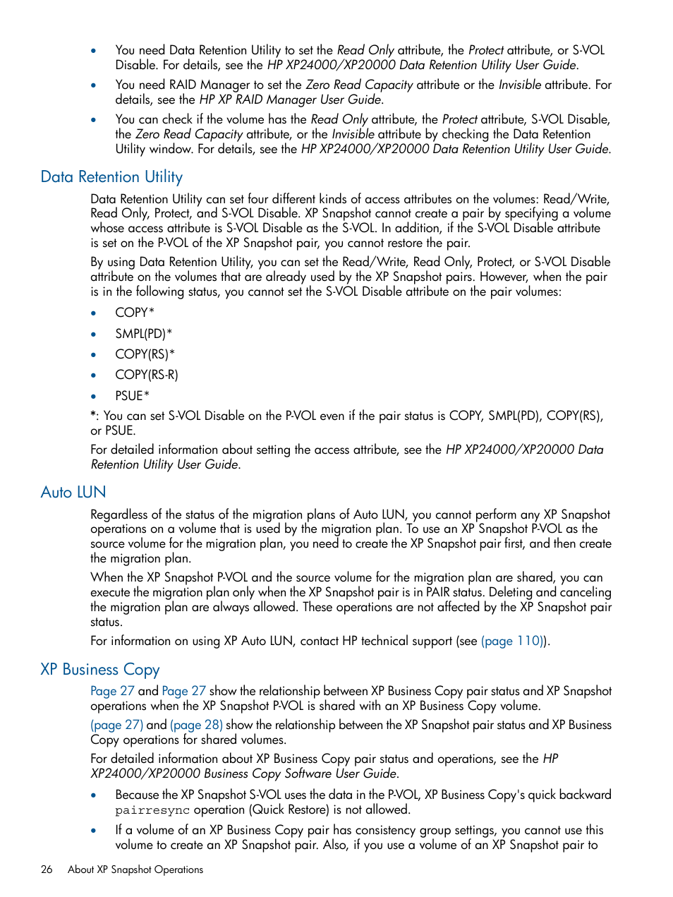 Data retention utility, Auto lun, Xp business copy | Data retention utility auto lun xp business copy | HP StorageWorks XP Remote Web Console Software User Manual | Page 26 / 116