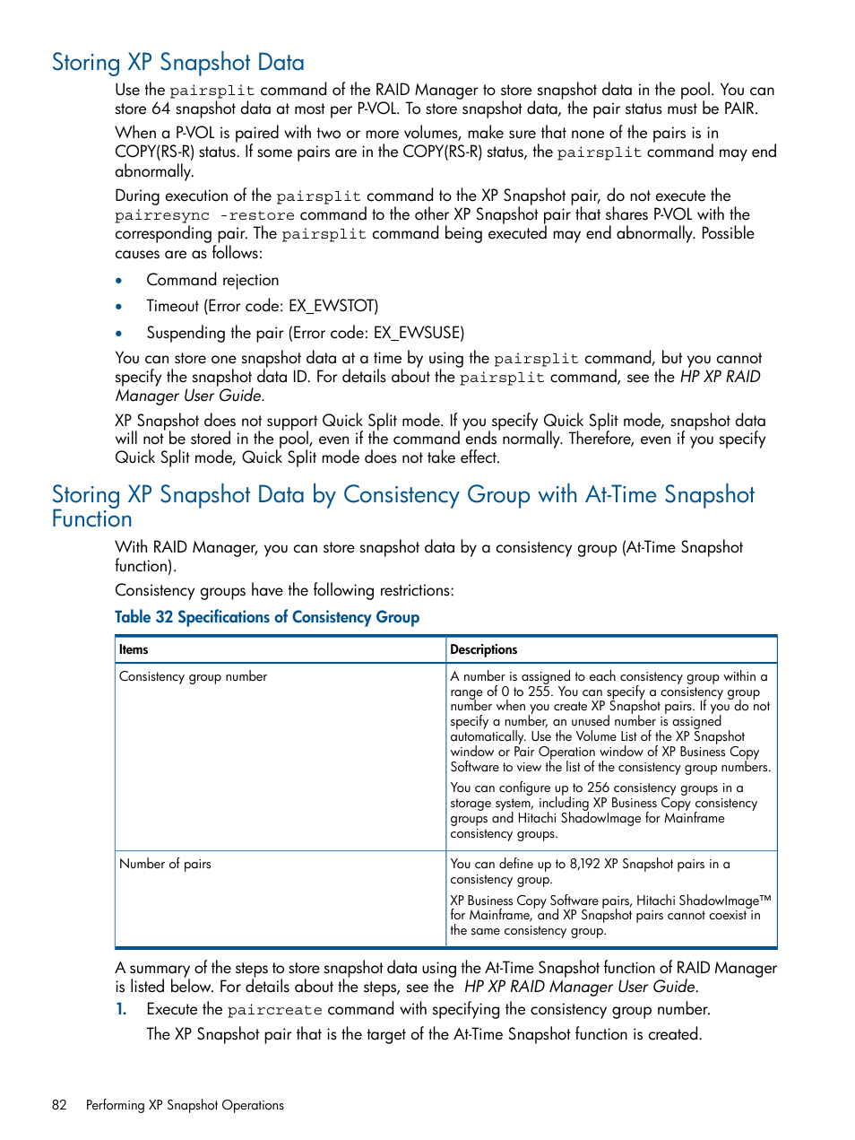 Storing xp snapshot data | HP StorageWorks XP Remote Web Console Software User Manual | Page 82 / 116