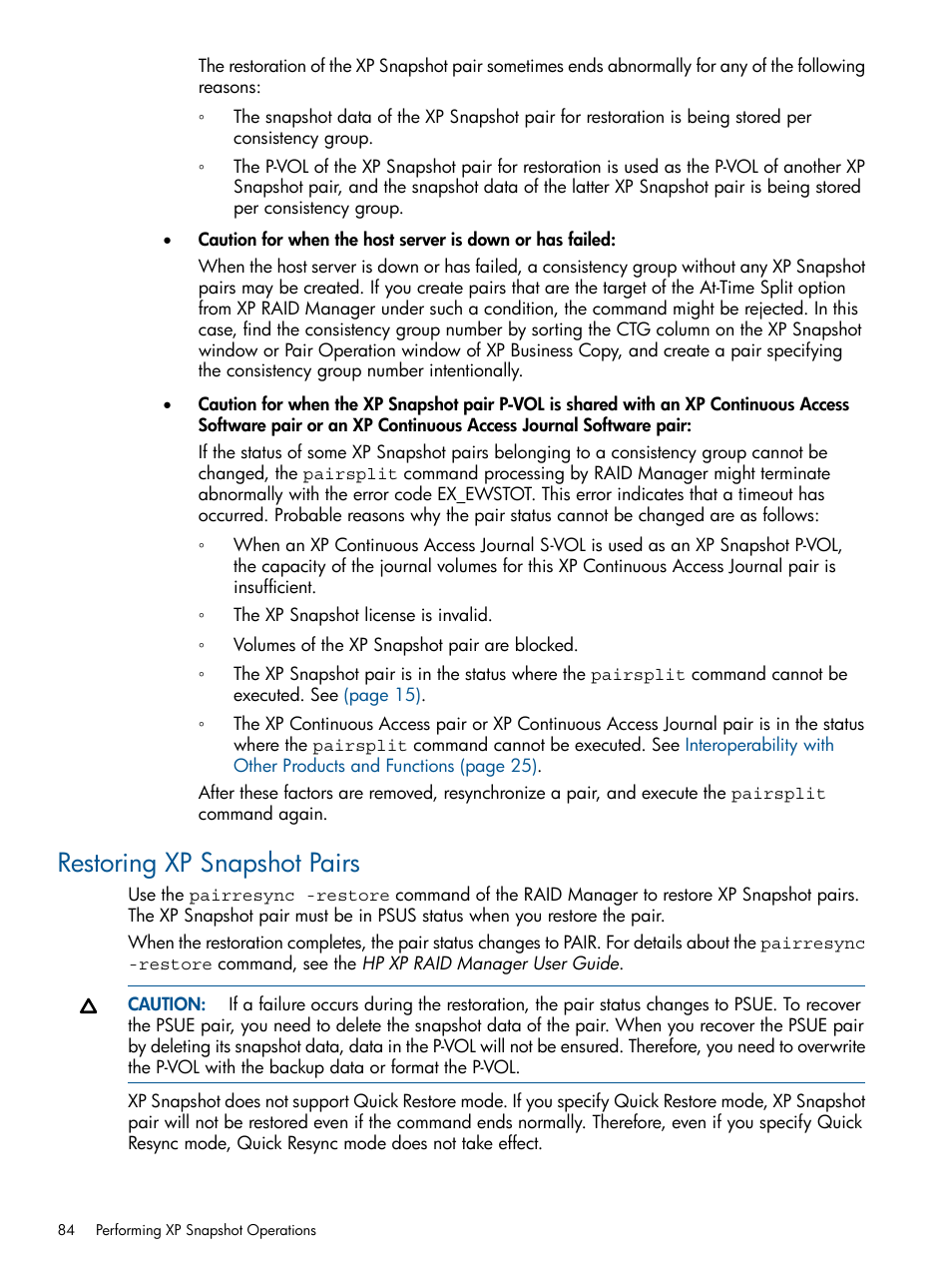 Restoring xp snapshot pairs | HP StorageWorks XP Remote Web Console Software User Manual | Page 84 / 116