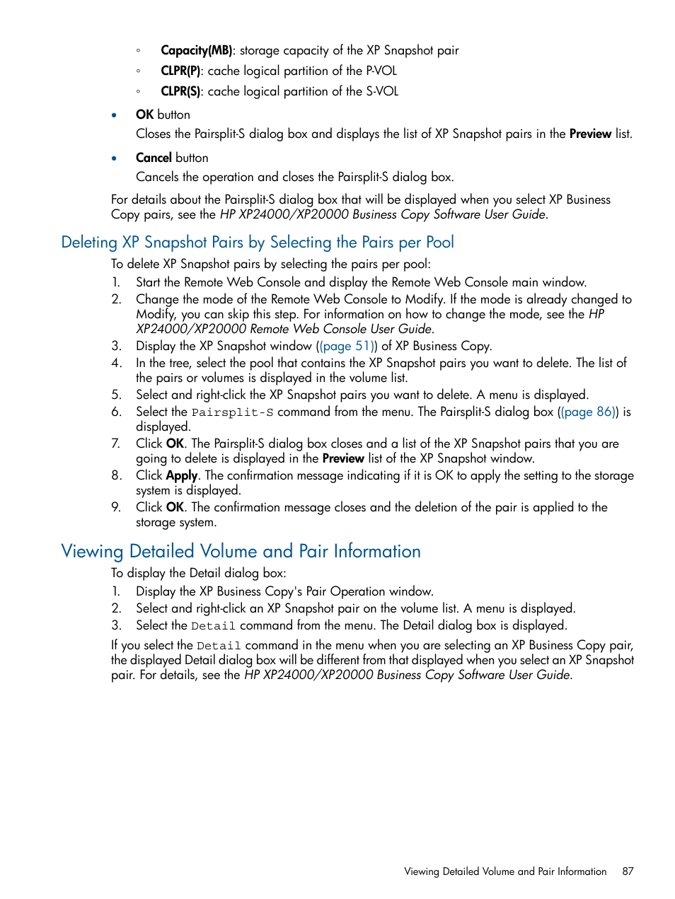 Viewing detailed volume and pair information | HP StorageWorks XP Remote Web Console Software User Manual | Page 87 / 116