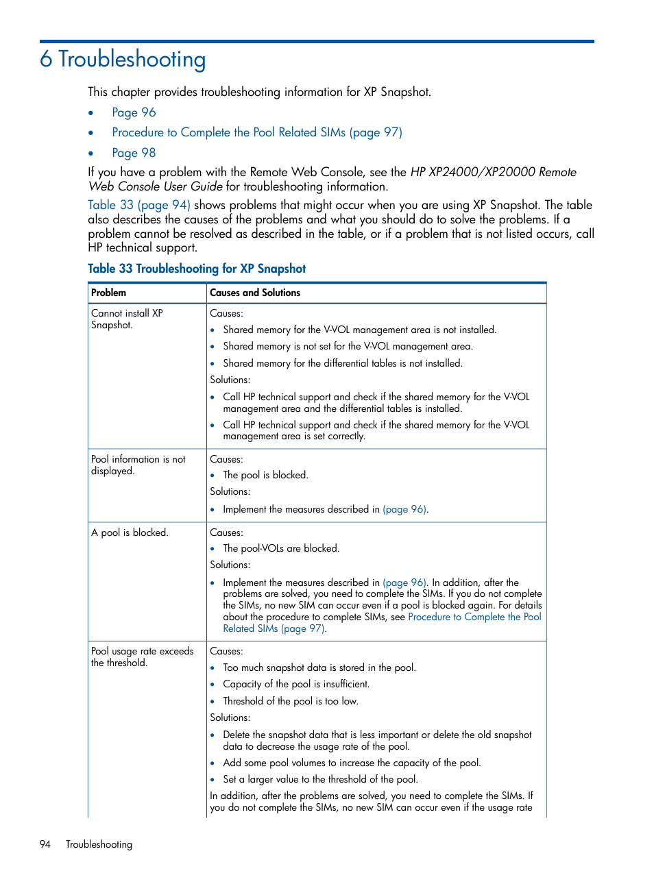 6 troubleshooting | HP StorageWorks XP Remote Web Console Software User Manual | Page 94 / 116