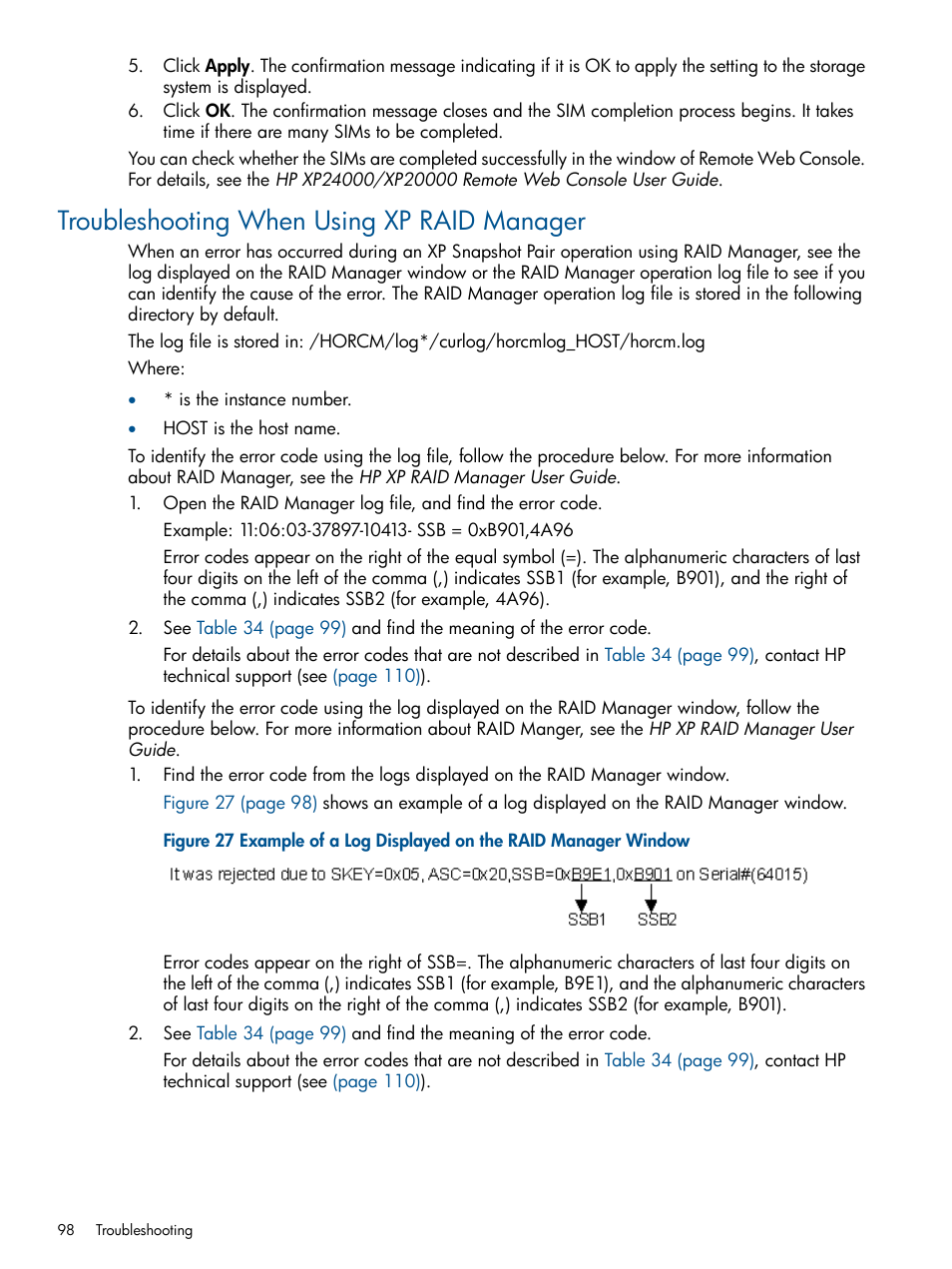 Troubleshooting when using xp raid manager | HP StorageWorks XP Remote Web Console Software User Manual | Page 98 / 116