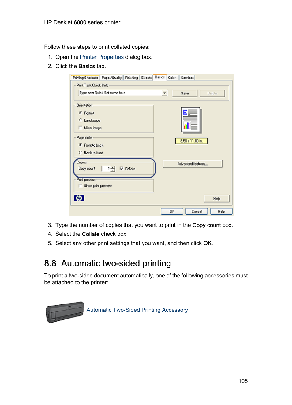 8 automatic two-sided printing, Automatically | HP Deskjet 6840 Color Inkjet Printer User Manual | Page 105 / 193