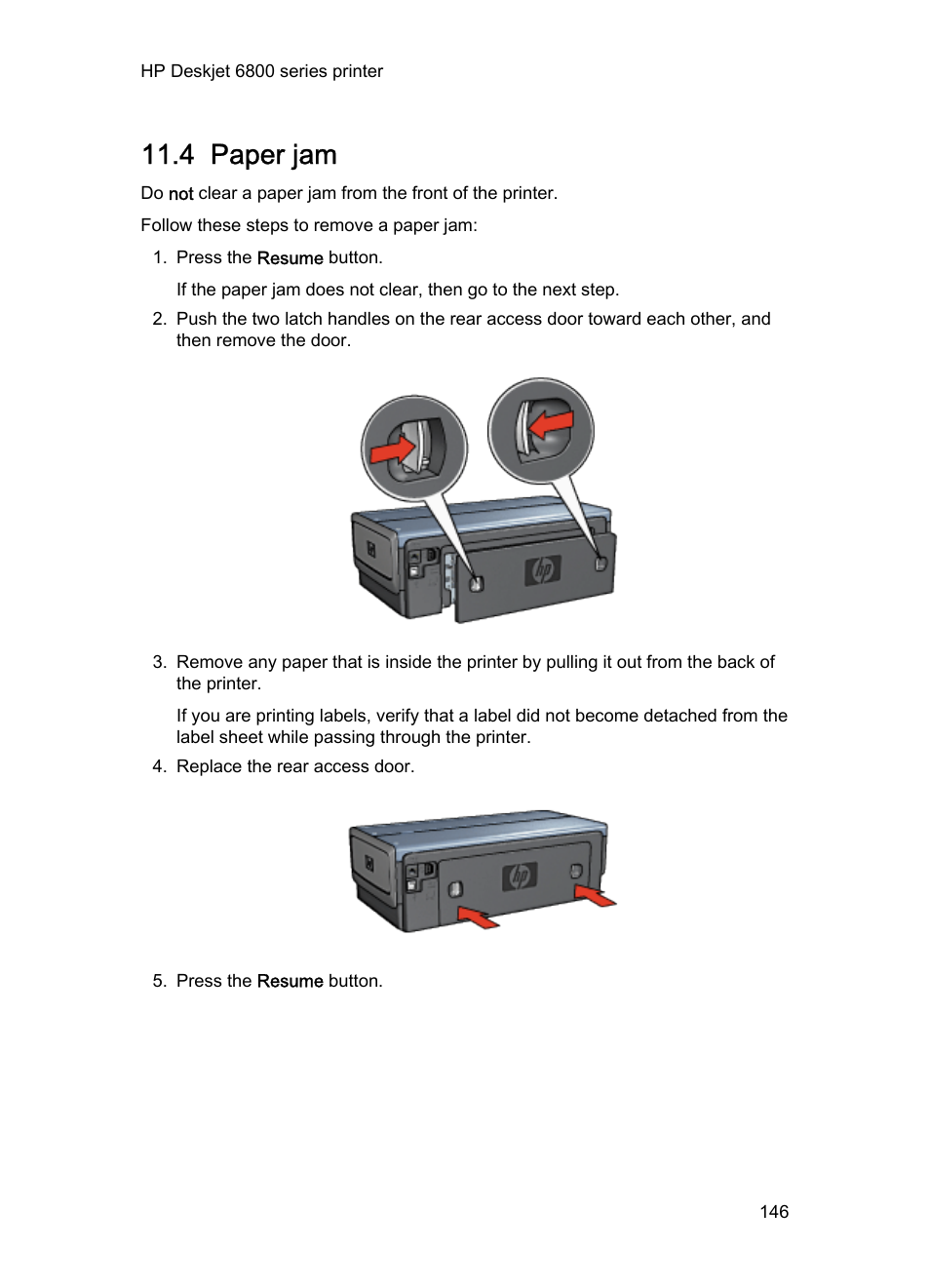 4 paper jam, Paper jam | HP Deskjet 6840 Color Inkjet Printer User Manual | Page 146 / 193