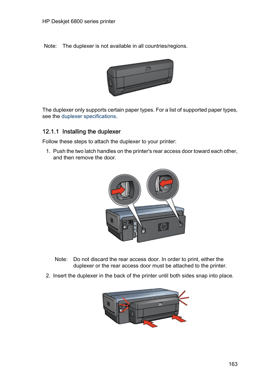 1 installing the duplexer | HP Deskjet 6840 Color Inkjet Printer User Manual | Page 163 / 193