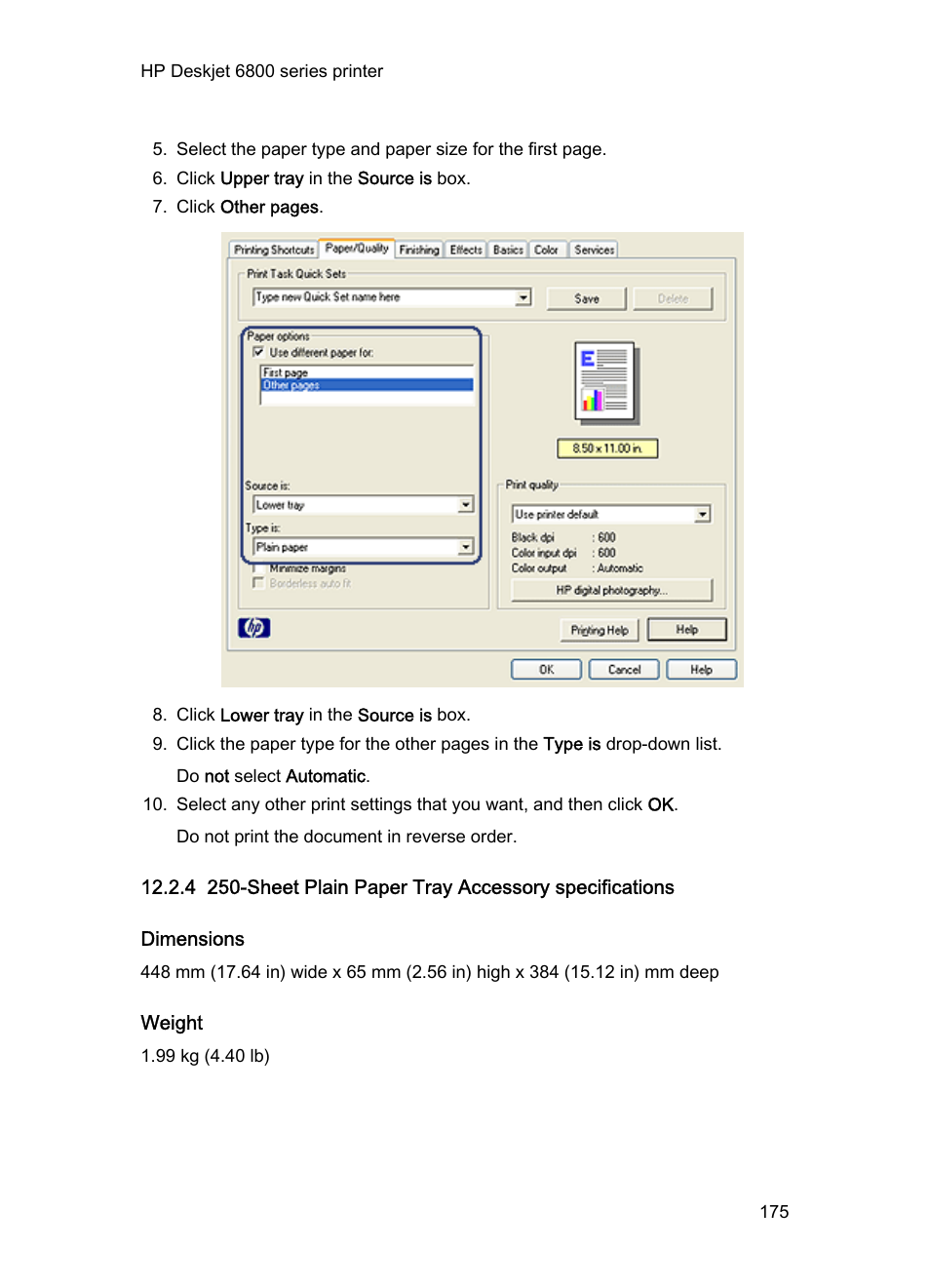 Dimensions, Weight | HP Deskjet 6840 Color Inkjet Printer User Manual | Page 175 / 193