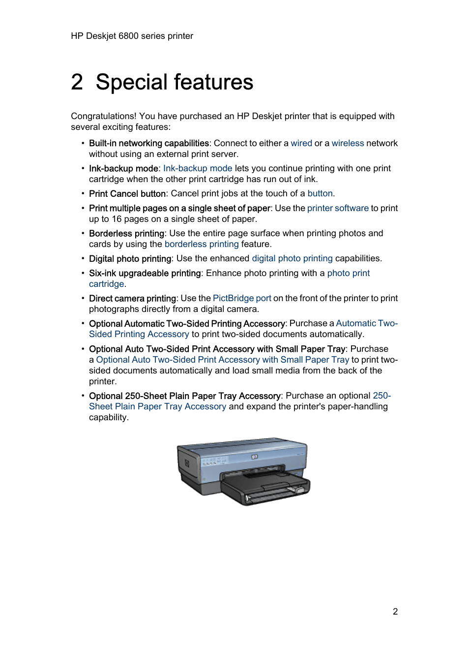 2 special features, Special features | HP Deskjet 6840 Color Inkjet Printer User Manual | Page 2 / 193