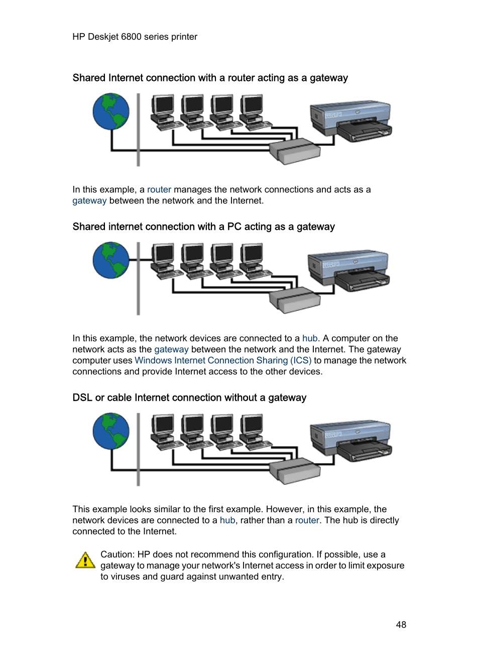 Dsl or cable internet connection without a gateway | HP Deskjet 6840 Color Inkjet Printer User Manual | Page 48 / 193