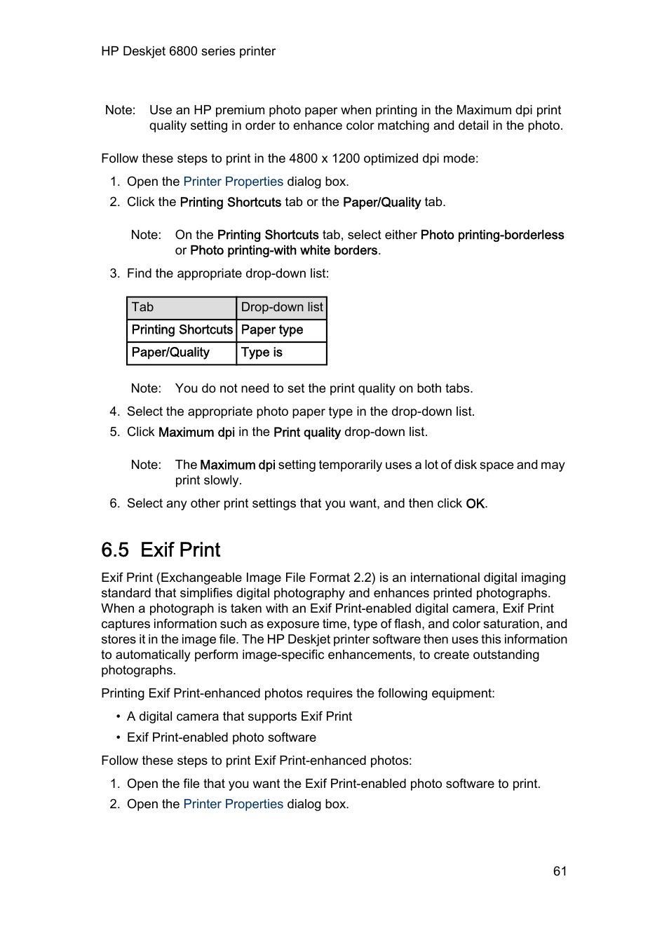 5 exif print, Print an, Exif-formatted | Photo if you have exif-enabled software | HP Deskjet 6840 Color Inkjet Printer User Manual | Page 61 / 193