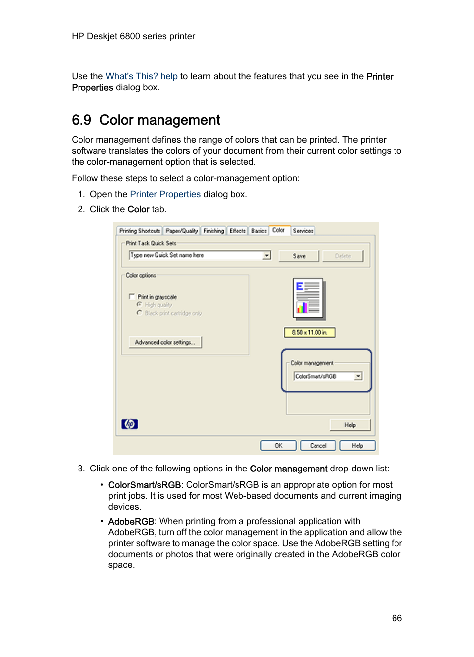 9 color management, Color management | HP Deskjet 6840 Color Inkjet Printer User Manual | Page 66 / 193