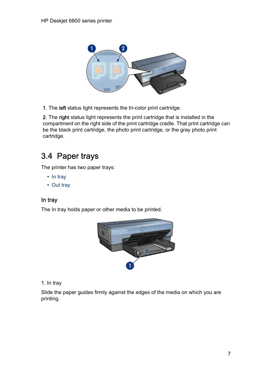 4 paper trays, In tray, Paper trays | HP Deskjet 6840 Color Inkjet Printer User Manual | Page 7 / 193