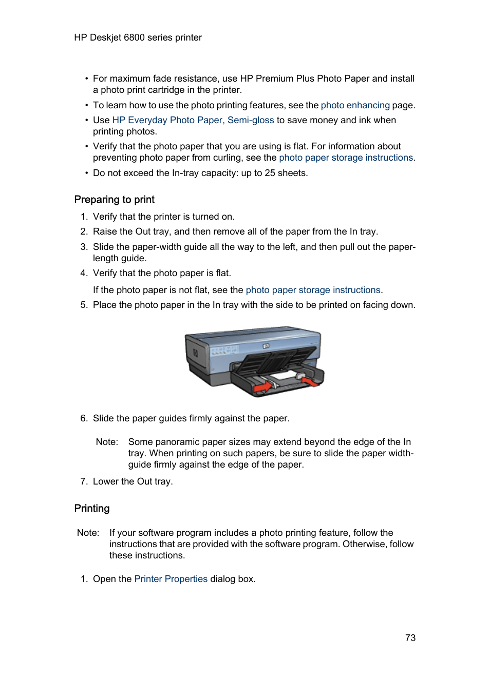 Preparing to print, Printing | HP Deskjet 6840 Color Inkjet Printer User Manual | Page 73 / 193