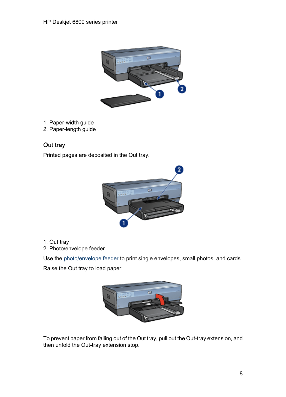 Out tray | HP Deskjet 6840 Color Inkjet Printer User Manual | Page 8 / 193