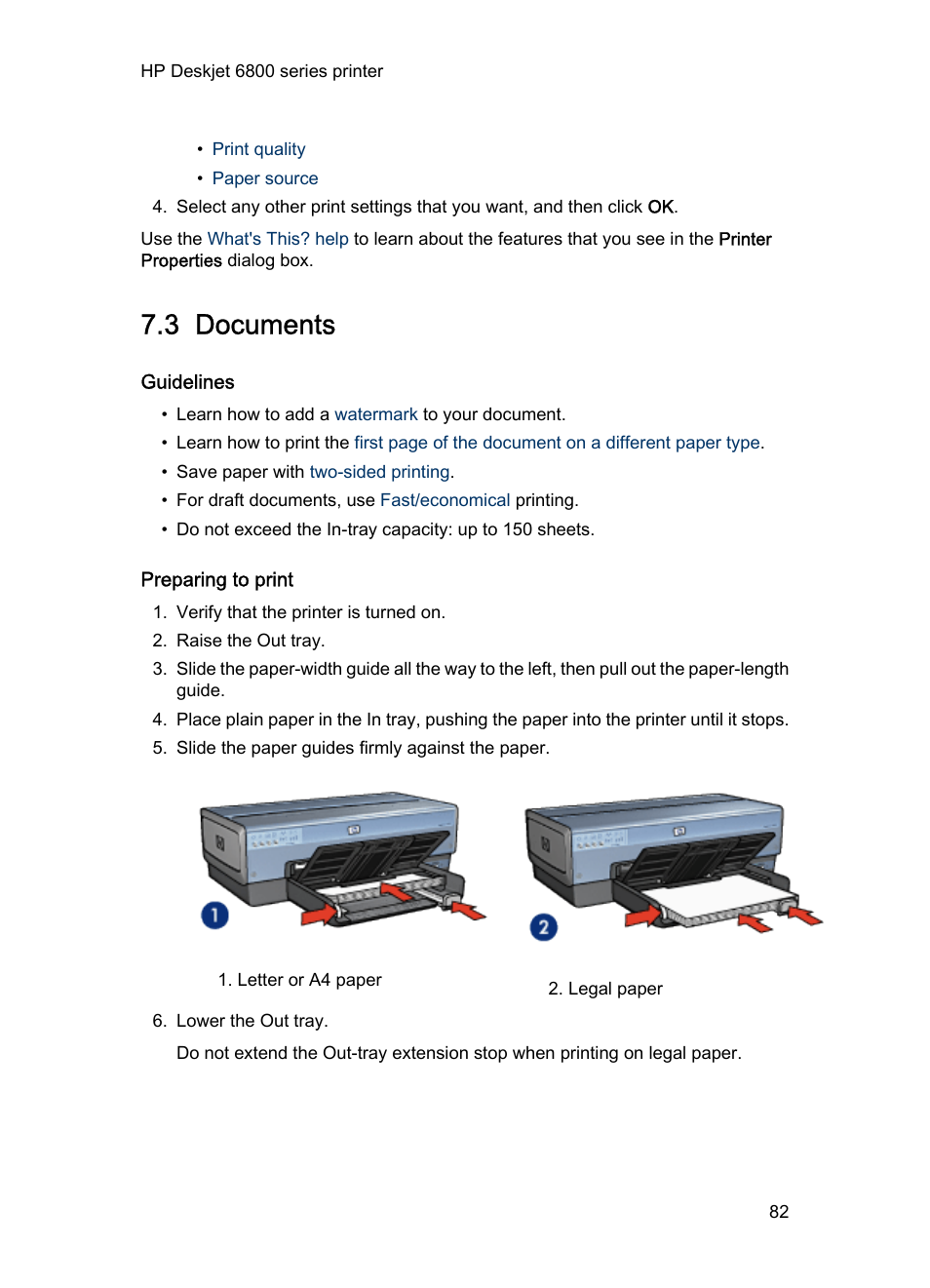 3 documents, Guidelines, Preparing to print | Documents | HP Deskjet 6840 Color Inkjet Printer User Manual | Page 82 / 193