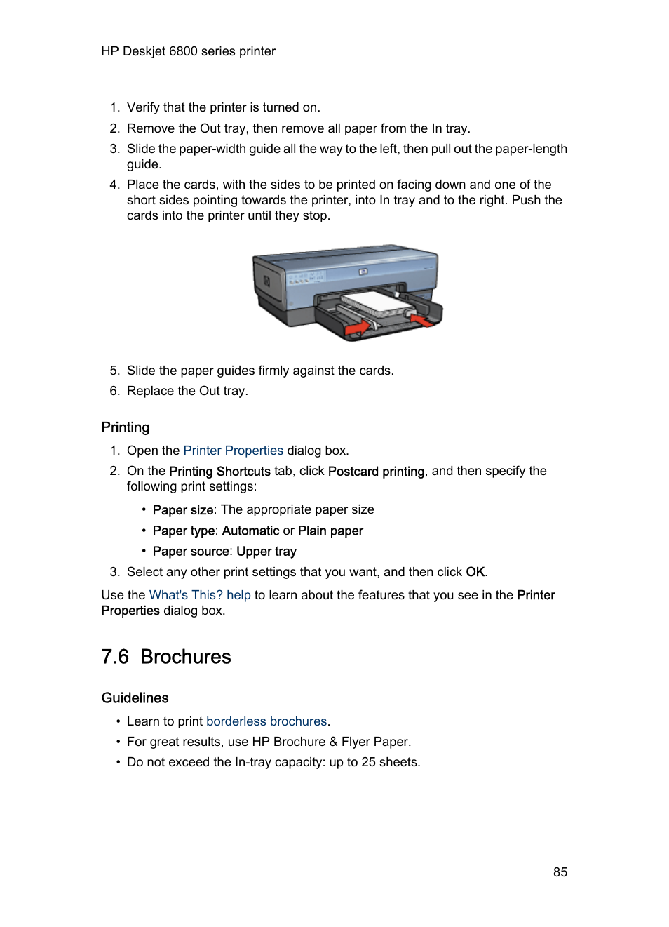 Printing, 6 brochures, Guidelines | Brochures | HP Deskjet 6840 Color Inkjet Printer User Manual | Page 85 / 193