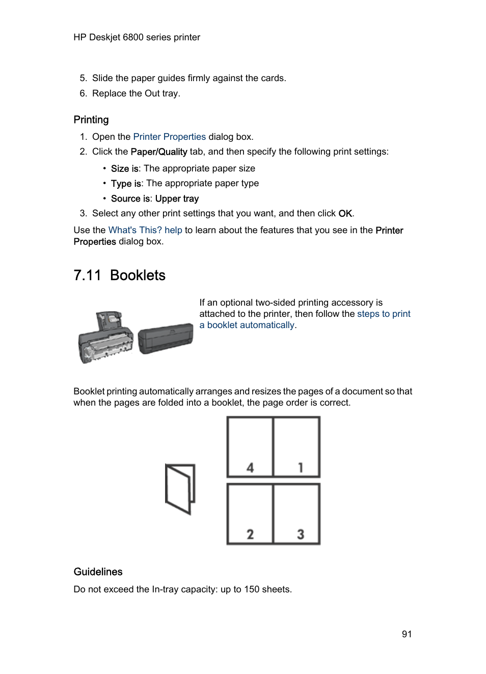 Printing, 11 booklets, Guidelines | Booklets | HP Deskjet 6840 Color Inkjet Printer User Manual | Page 91 / 193