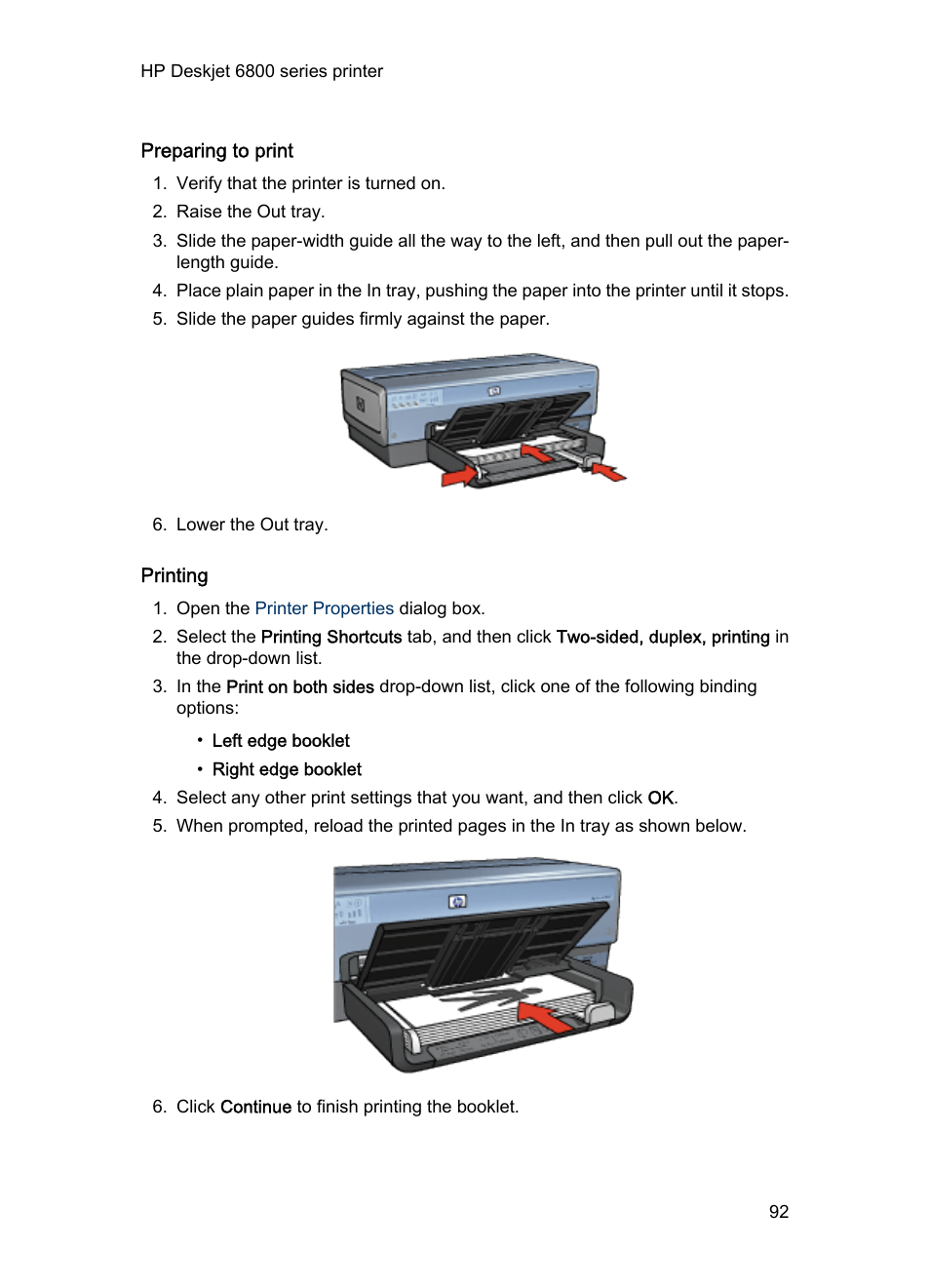 Preparing to print, Printing | HP Deskjet 6840 Color Inkjet Printer User Manual | Page 92 / 193