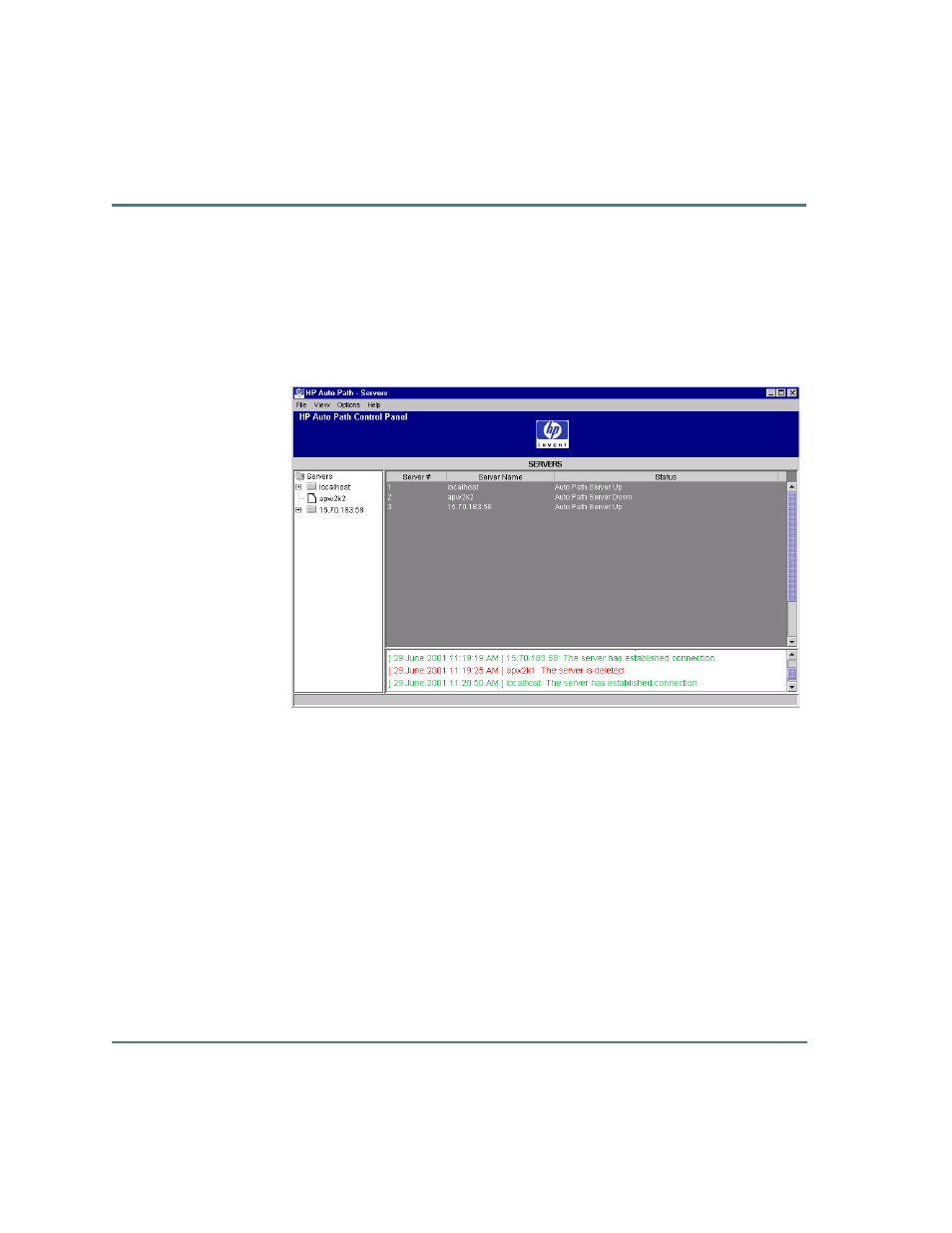 Servers window | HP StorageWorks Auto Path VA Software User Manual | Page 24 / 70