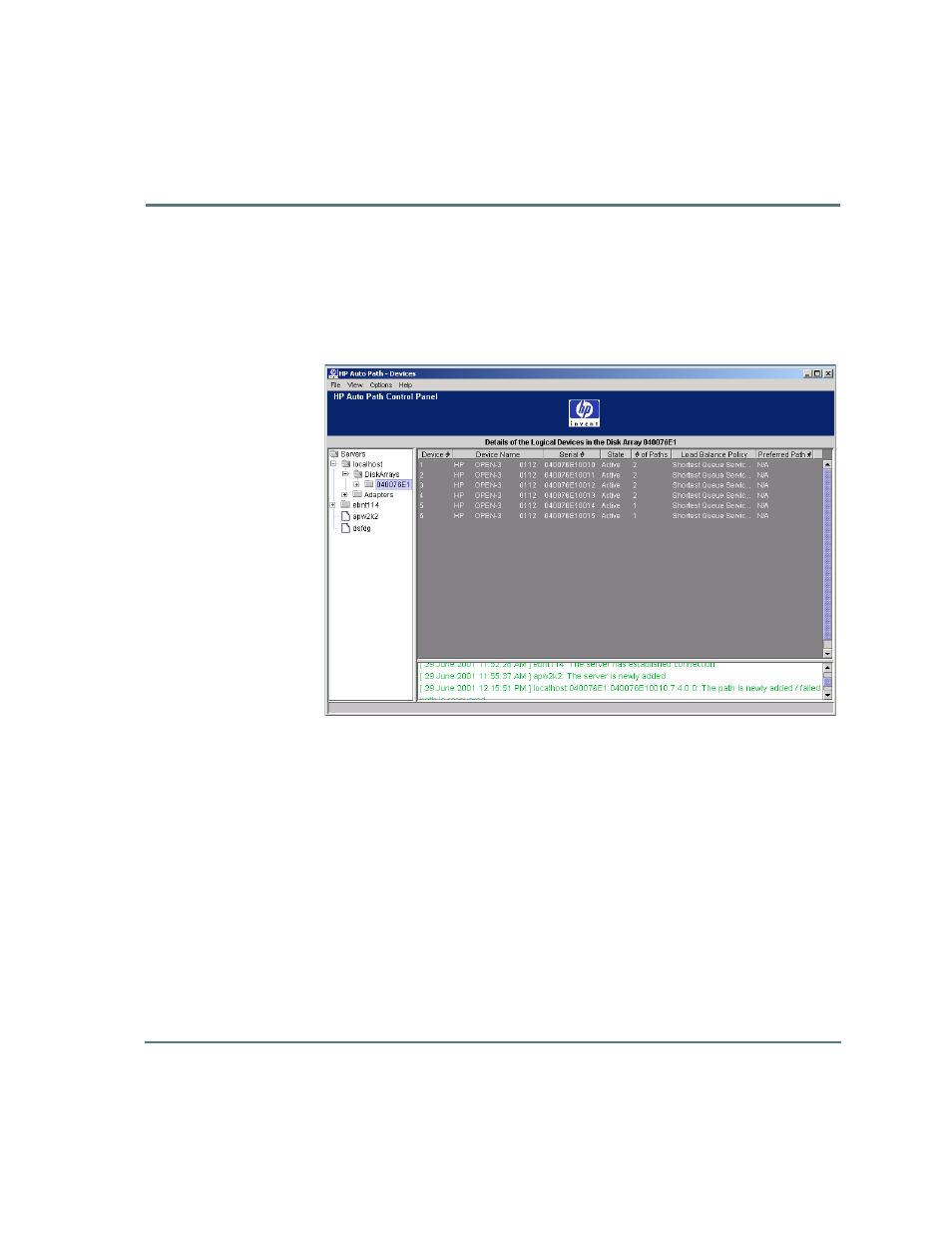 Devices window | HP StorageWorks Auto Path VA Software User Manual | Page 37 / 70