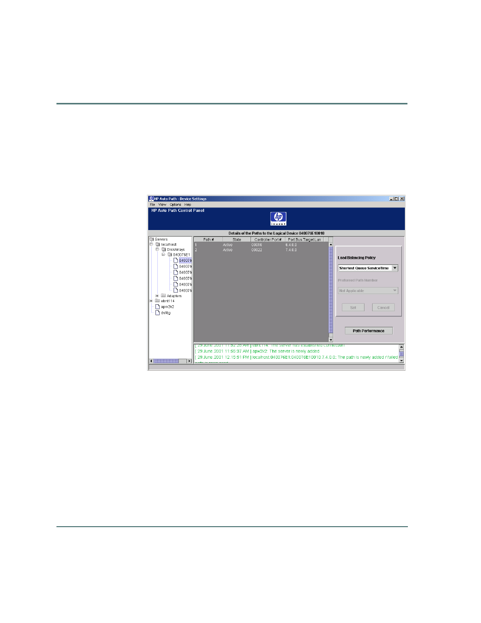 Device settings window | HP StorageWorks Auto Path VA Software User Manual | Page 40 / 70