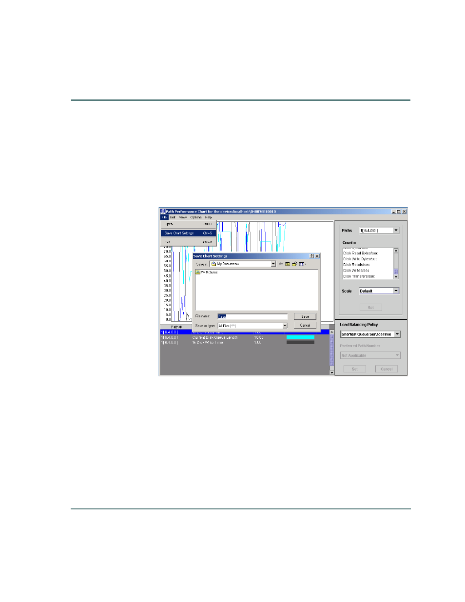 Saving chart settings | HP StorageWorks Auto Path VA Software User Manual | Page 49 / 70