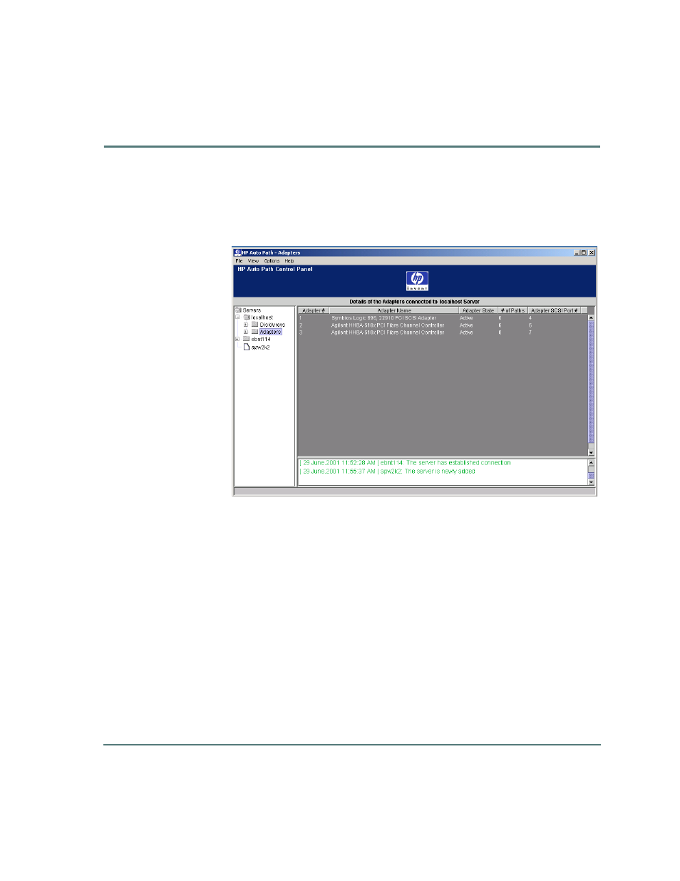 Adapters window | HP StorageWorks Auto Path VA Software User Manual | Page 53 / 70