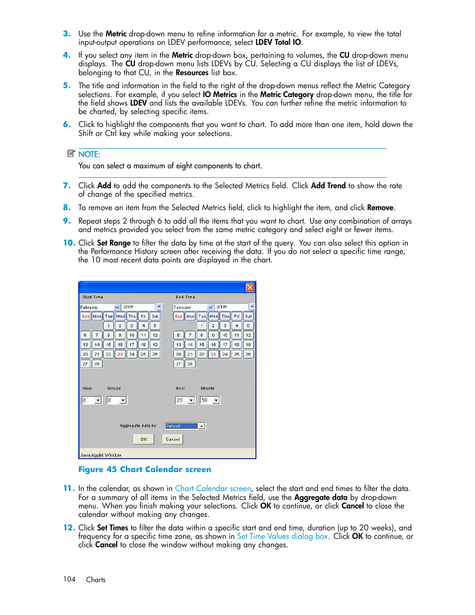 Chart calendar screen | HP XP Performance Advisor Software User Manual | Page 104 / 159