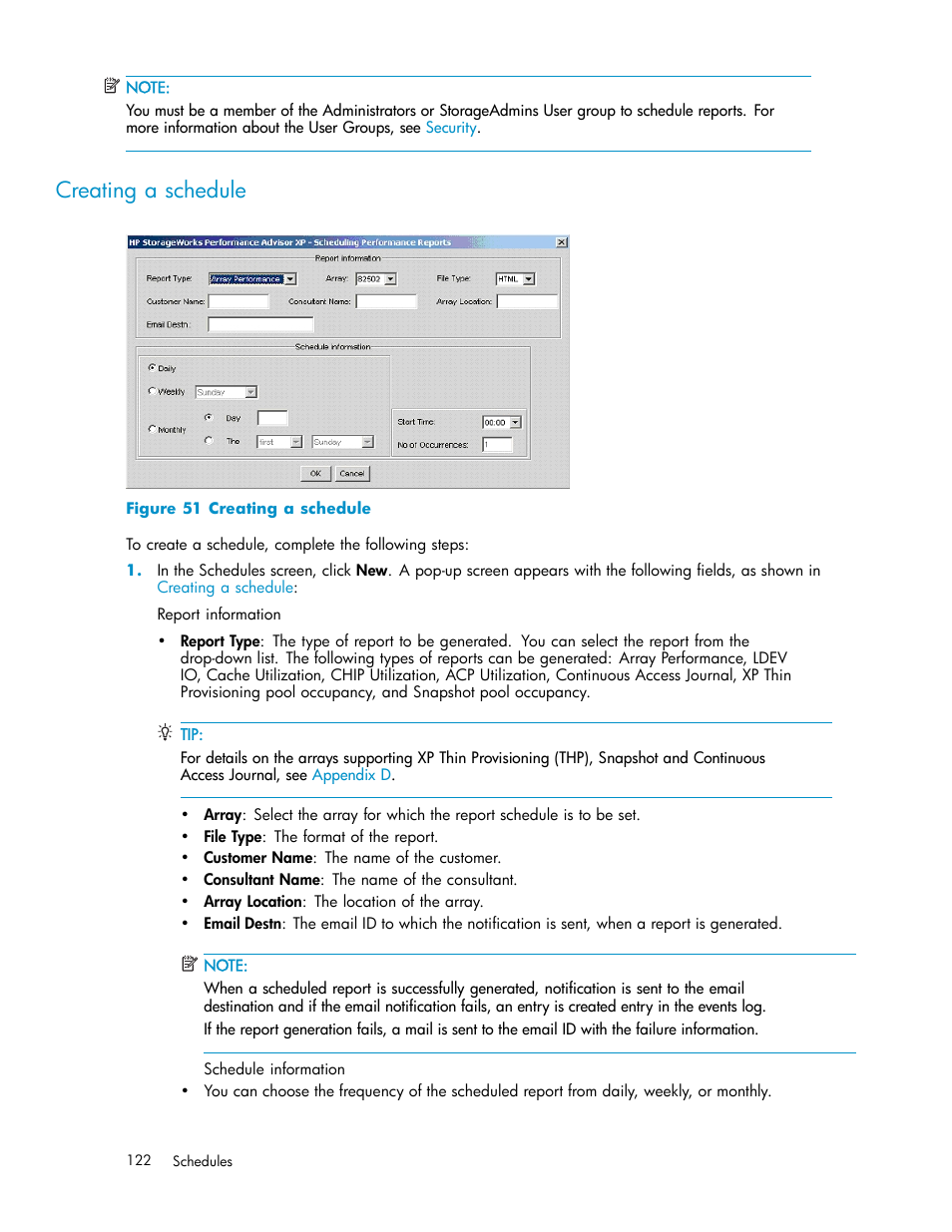 Creating a schedule | HP XP Performance Advisor Software User Manual | Page 122 / 159