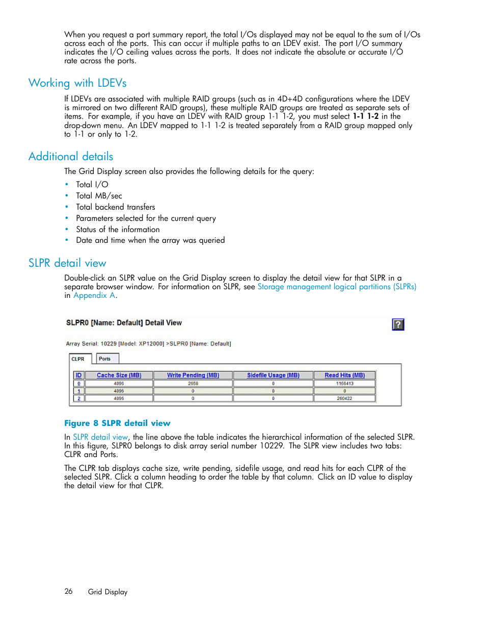 Working with ldevs, Additional details, Slpr detail view | HP XP Performance Advisor Software User Manual | Page 26 / 159