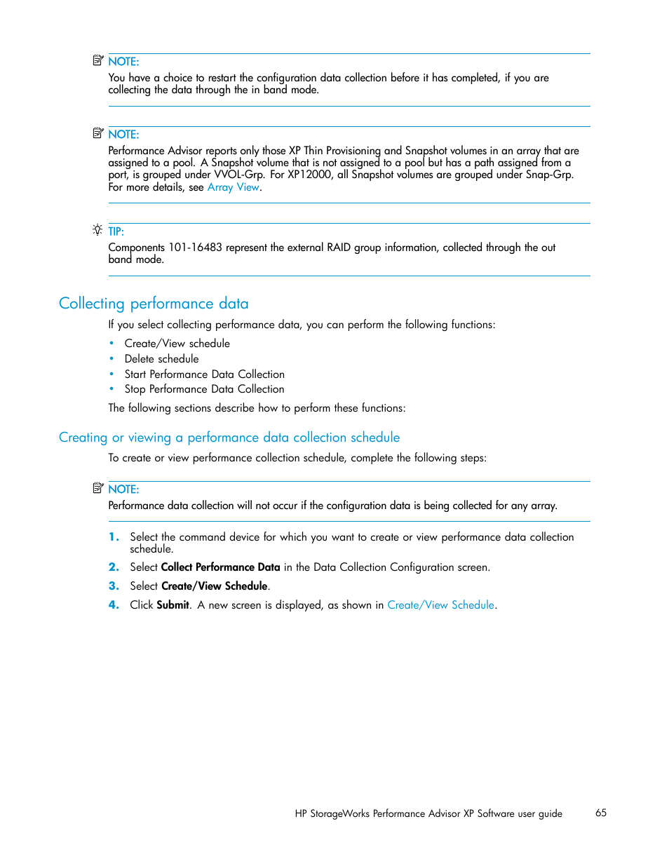 Collecting performance data | HP XP Performance Advisor Software User Manual | Page 65 / 159