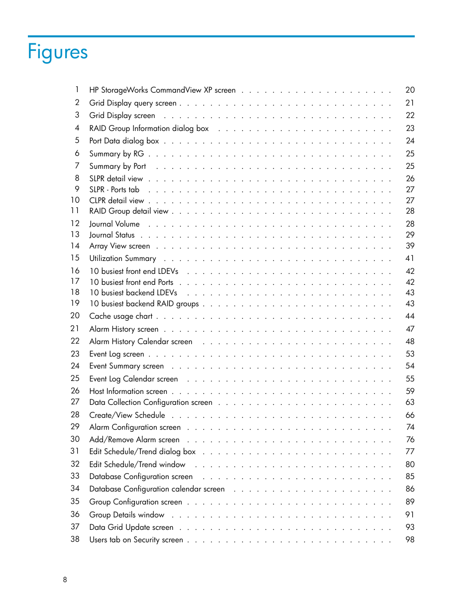 Figures | HP XP Performance Advisor Software User Manual | Page 8 / 159