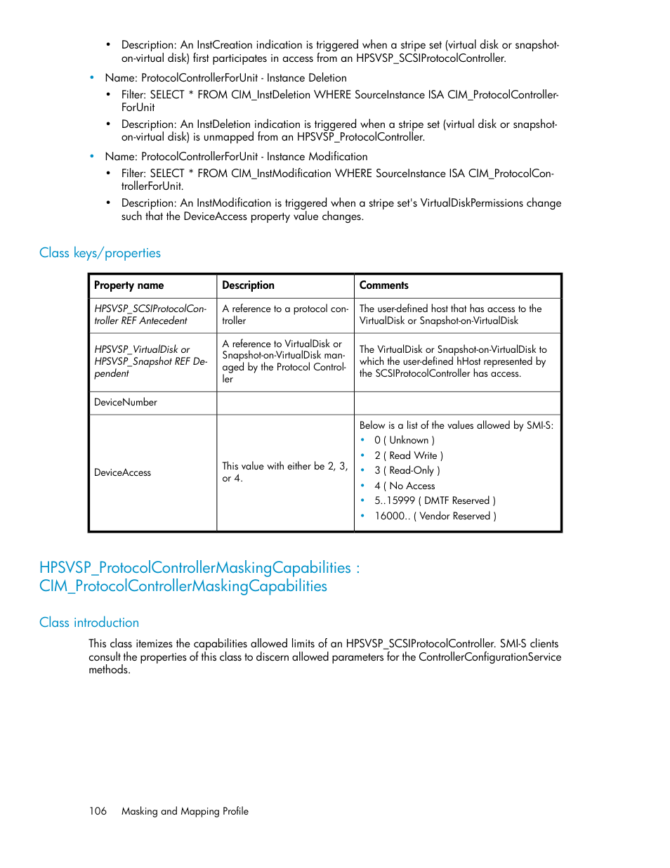 Class keys/properties, Class introduction | HP SAN Virtualization Services Platform User Manual | Page 106 / 324