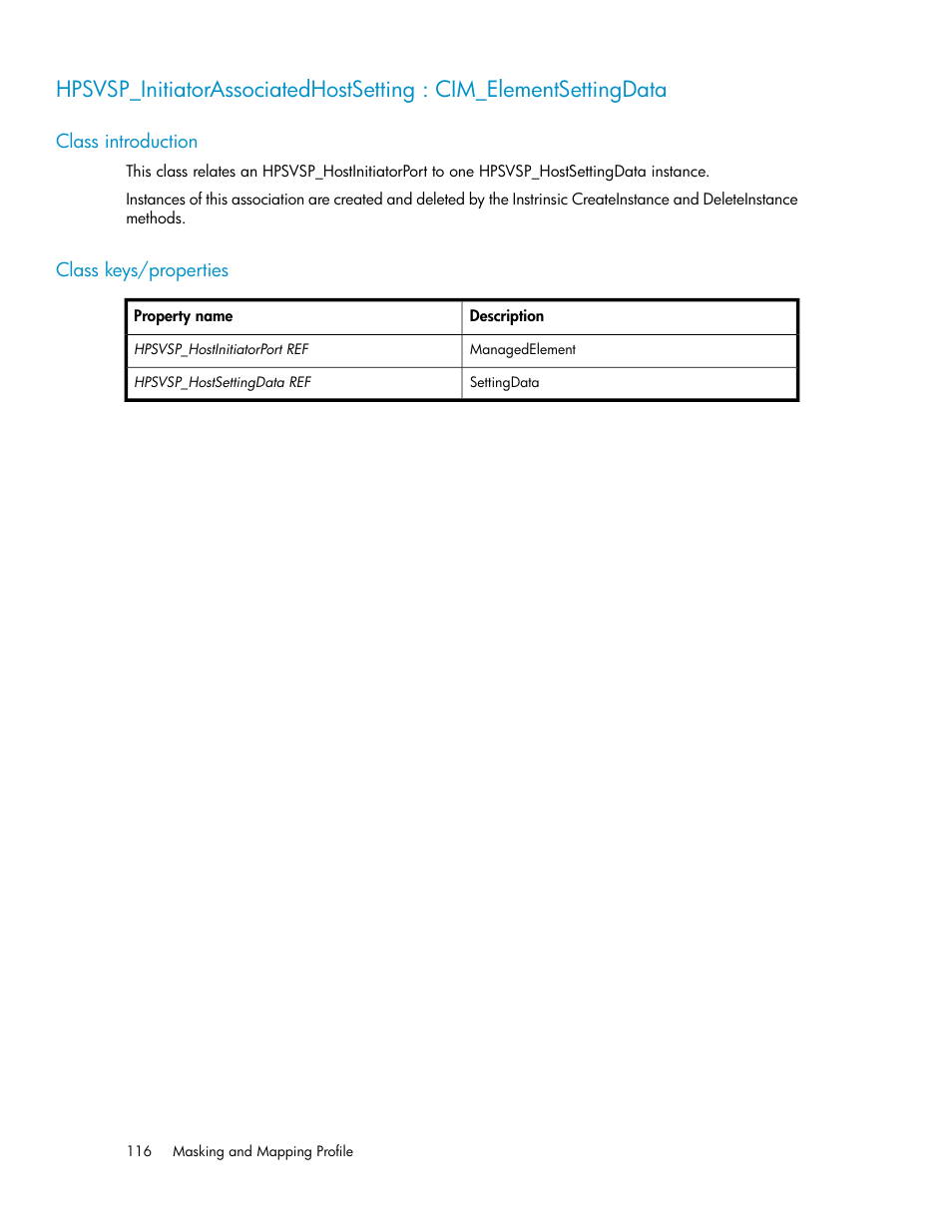 Class introduction, Class keys/properties, 116 class keys/properties | HP SAN Virtualization Services Platform User Manual | Page 116 / 324