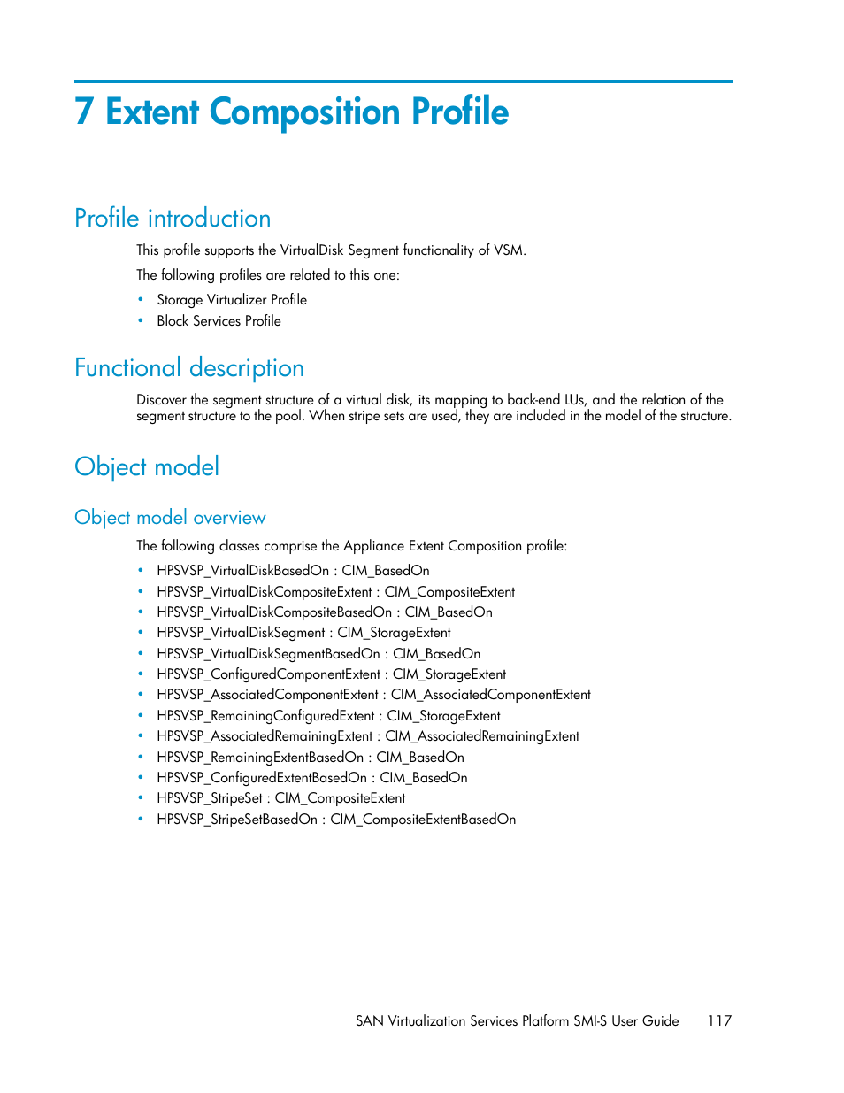 7 extent composition profile, Profile introduction, Functional description | Object model, Object model overview, 117 object model | HP SAN Virtualization Services Platform User Manual | Page 117 / 324