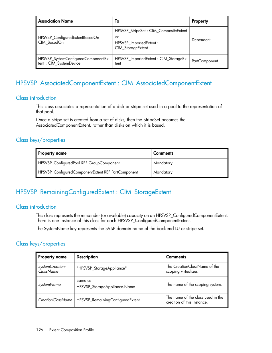 Class introduction, Class keys/properties, 126 class keys/properties | HP SAN Virtualization Services Platform User Manual | Page 126 / 324