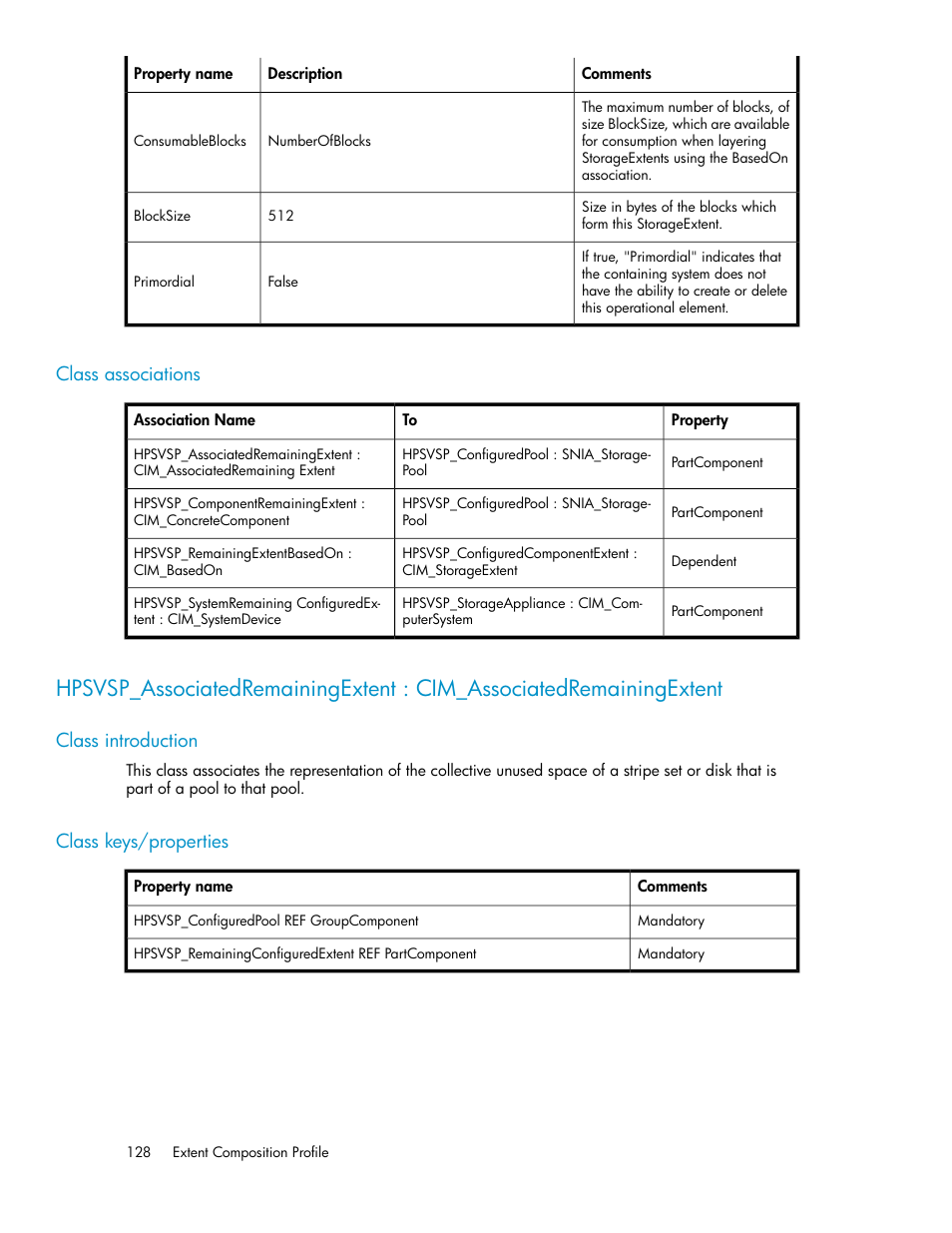 Class associations, Class introduction, Class keys/properties | 128 class keys/properties | HP SAN Virtualization Services Platform User Manual | Page 128 / 324