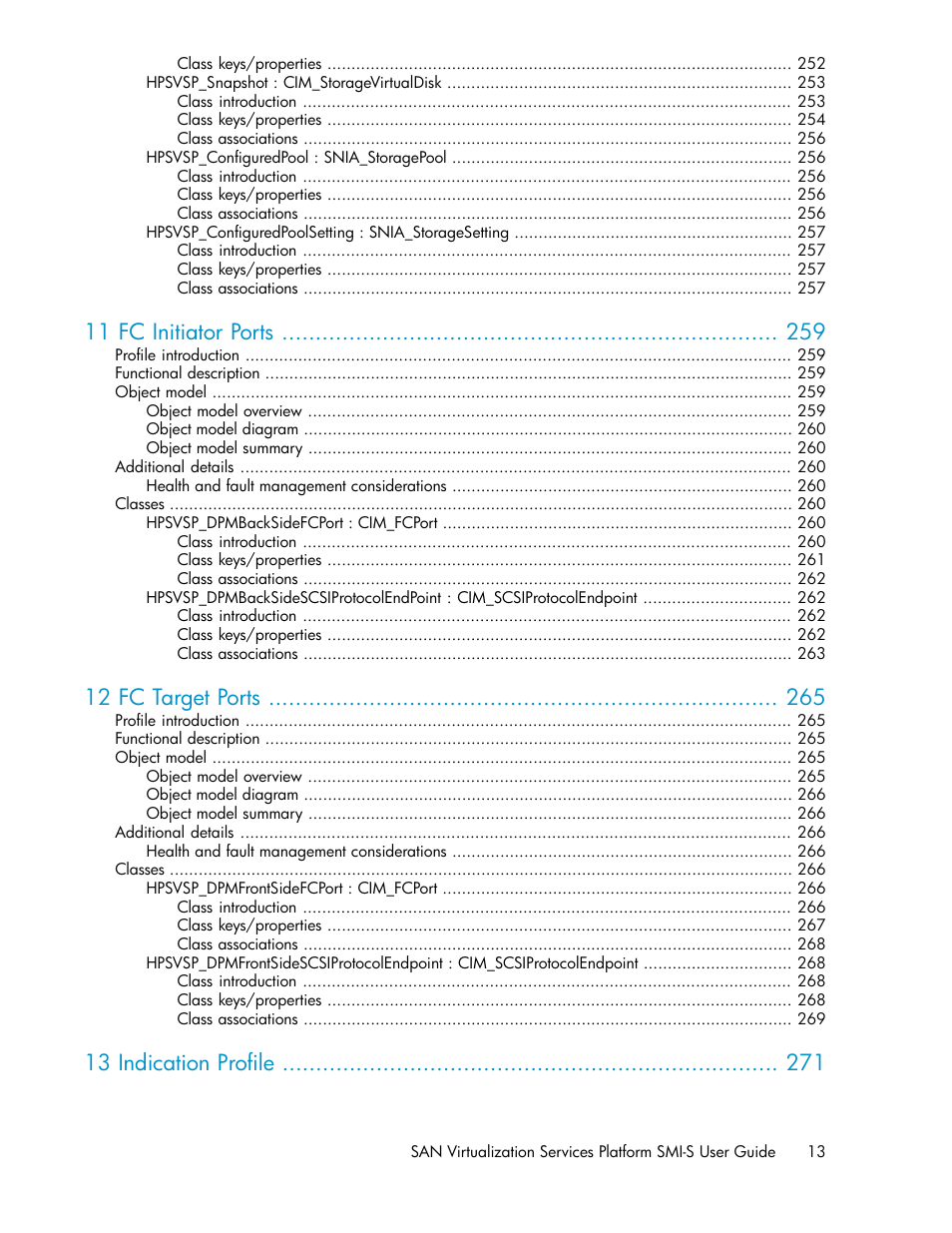 11 fc initiator ports, 12 fc target ports, 13 indication profile | HP SAN Virtualization Services Platform User Manual | Page 13 / 324
