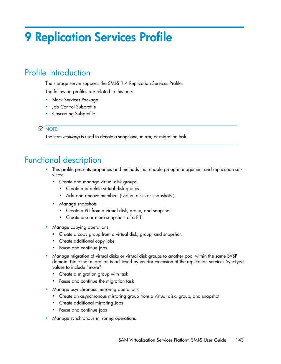 9 replication services profile, Profile introduction, Functional description | 143 functional description | HP SAN Virtualization Services Platform User Manual | Page 143 / 324