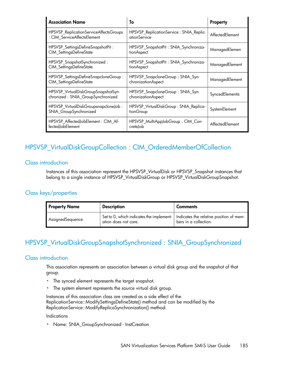 Class introduction, Class keys/properties, 185 class keys/properties | HP SAN Virtualization Services Platform User Manual | Page 185 / 324