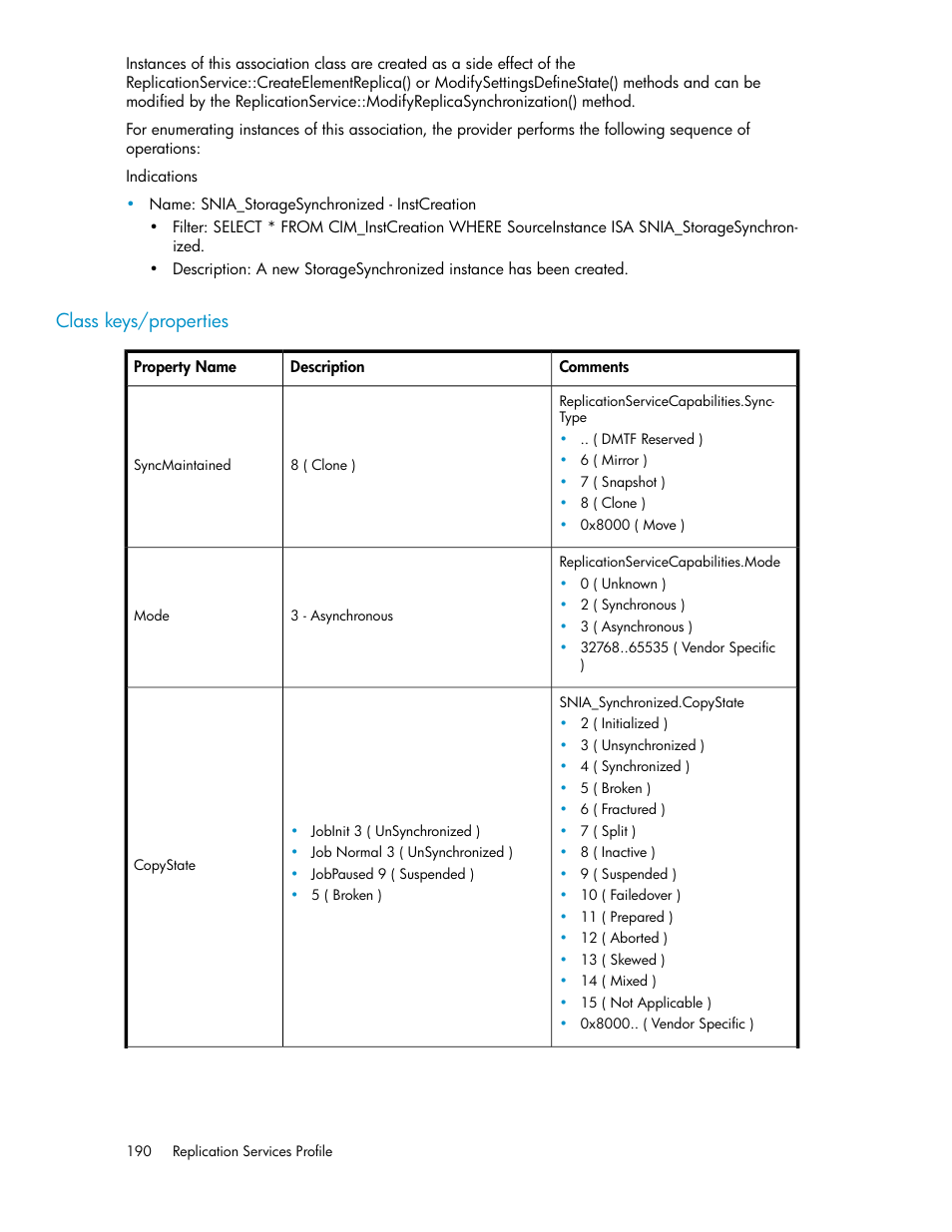 Class keys/properties | HP SAN Virtualization Services Platform User Manual | Page 190 / 324