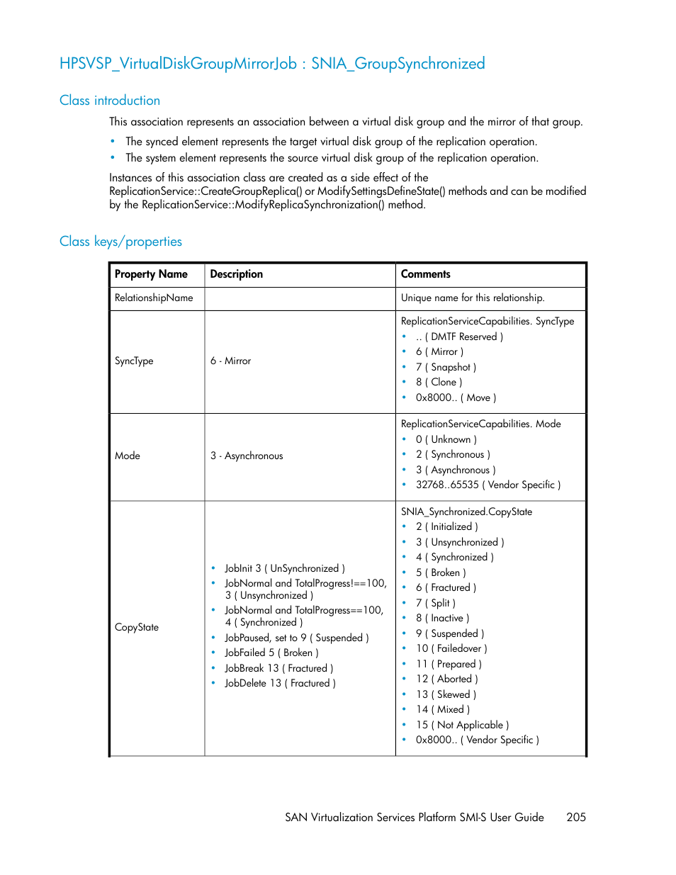 Class introduction, Class keys/properties, 205 class keys/properties | HP SAN Virtualization Services Platform User Manual | Page 205 / 324