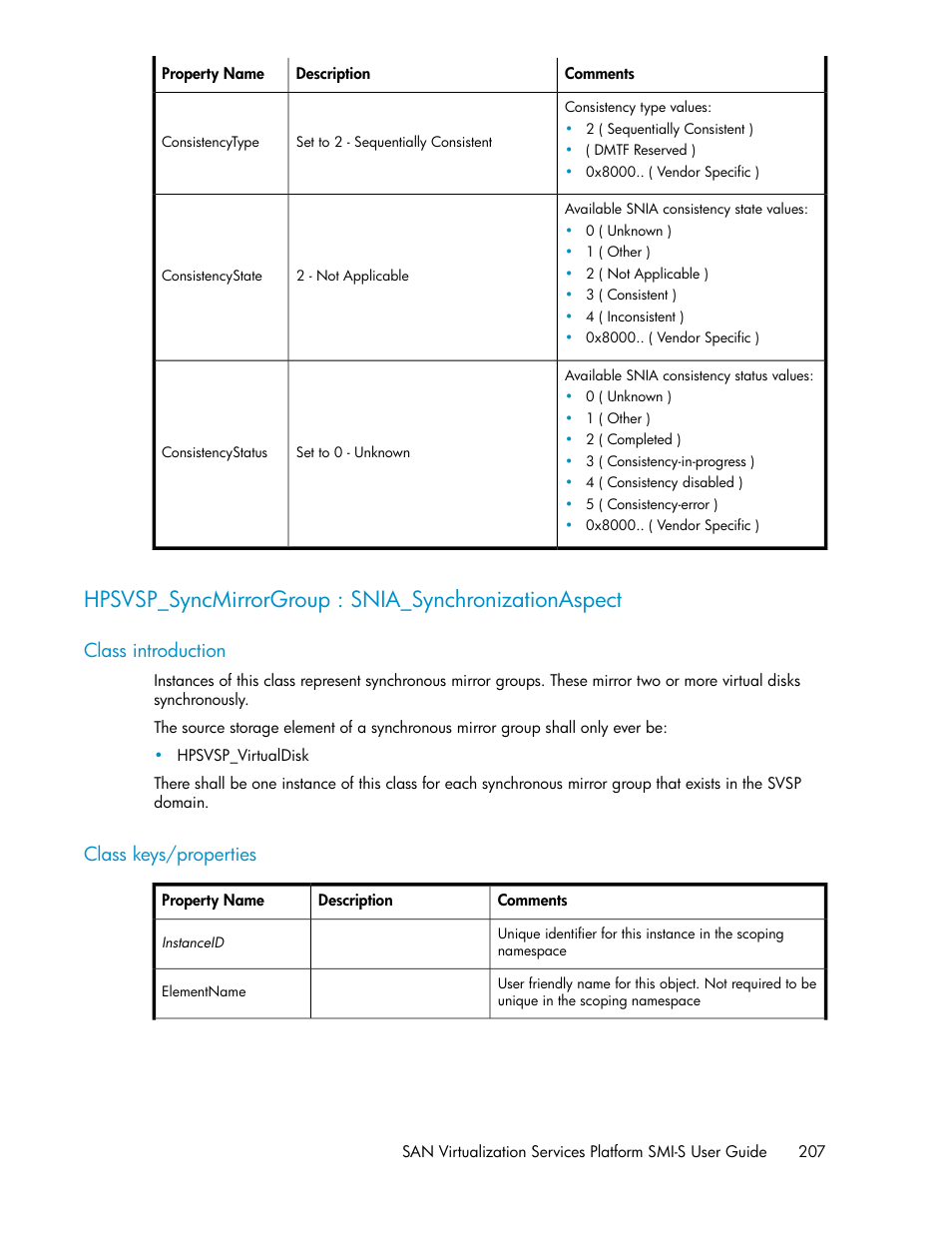 Class introduction, Class keys/properties, 207 class keys/properties | HP SAN Virtualization Services Platform User Manual | Page 207 / 324