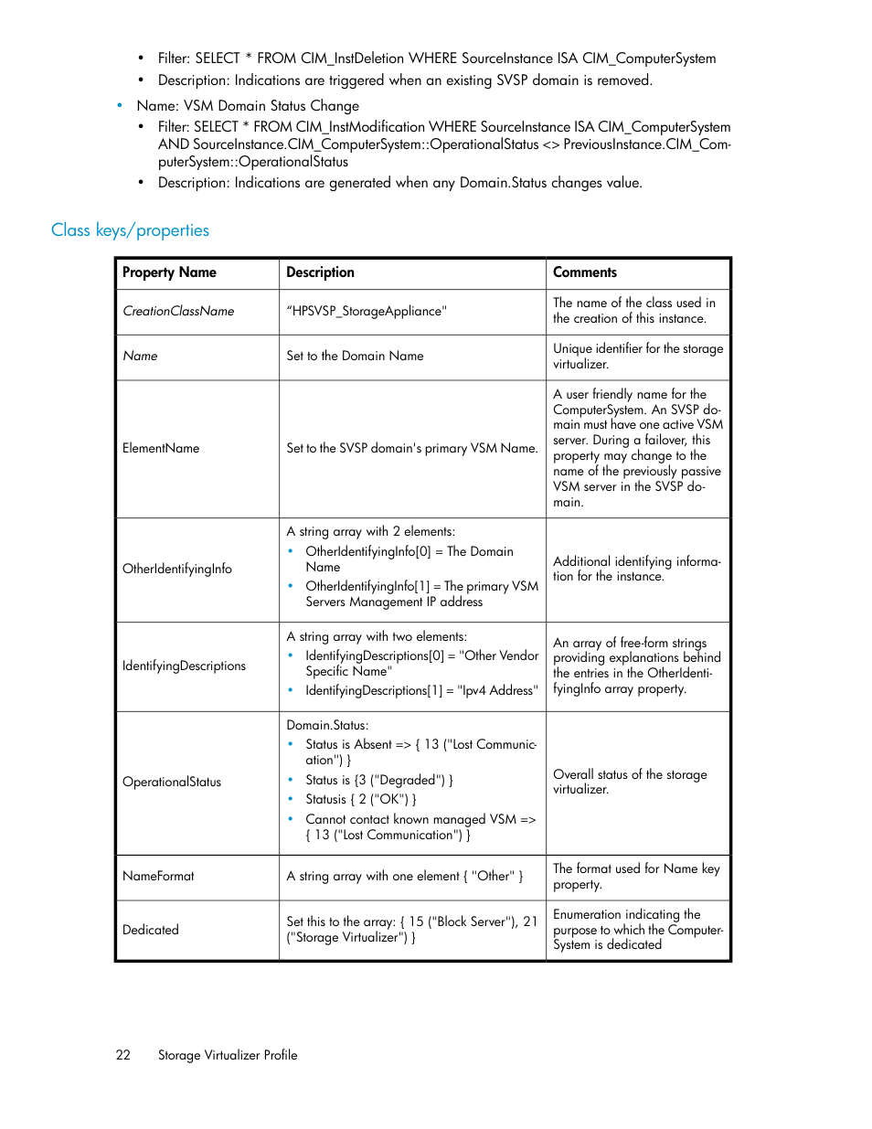 Class keys/properties | HP SAN Virtualization Services Platform User Manual | Page 22 / 324